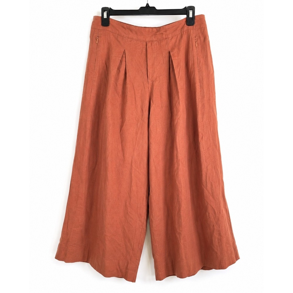 Willit Women's Linen Cotton Blend Wide Leg Crop Palazzo Pants Orange Size L